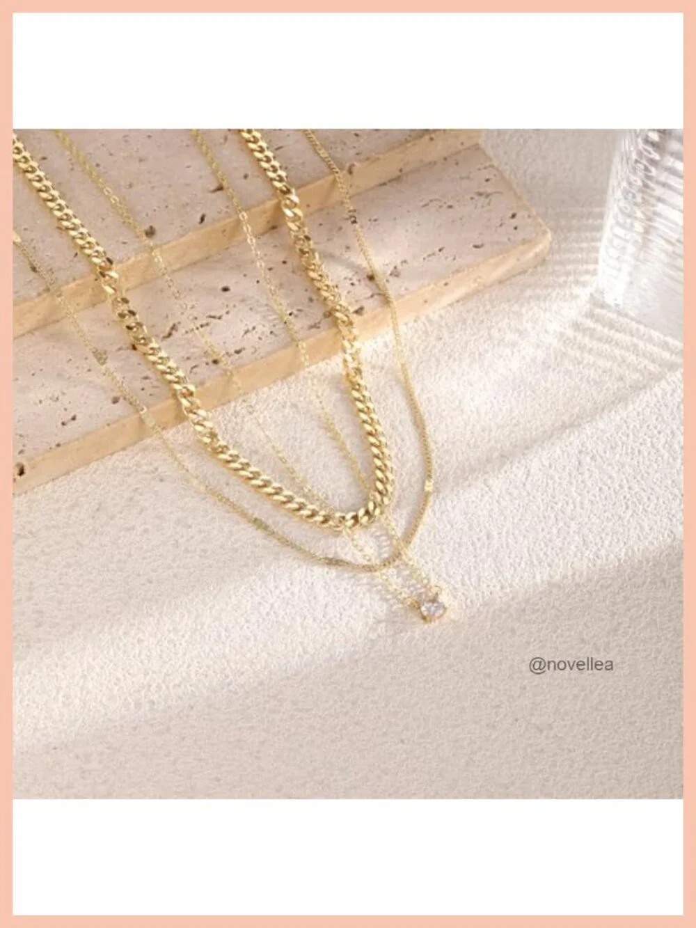 3-Piece Gold Plated Layered Necklace Set with CZ Pendant, Dainty Stackable